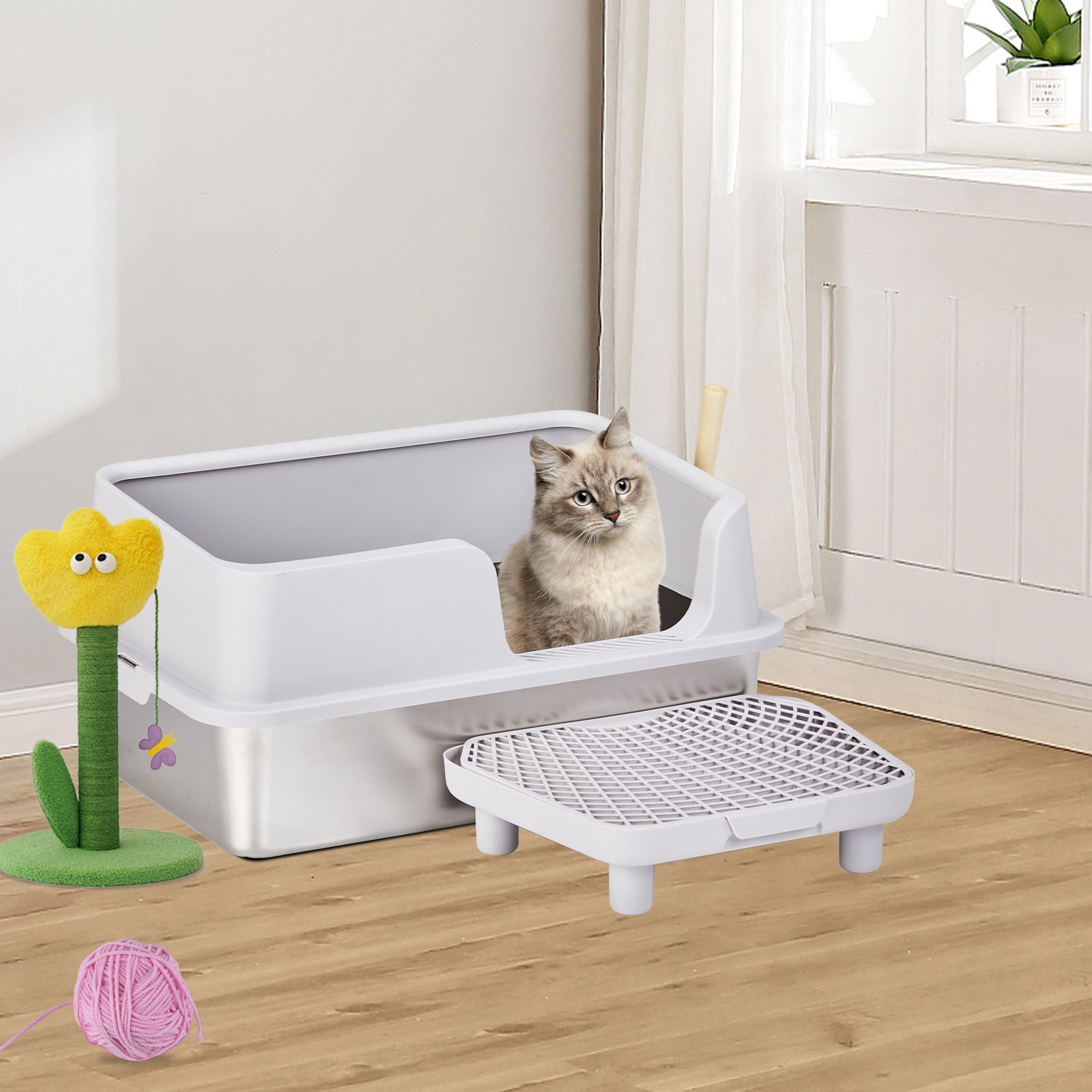 Stainless Steel Cat Litter Box With Lid, Extra Large Litter Pan With High Sides For Big Cats, Kitty Litter Box With Pedal Filter And Scoop, No Odor, Non-Sticky, Anti-Leakage, Easy Cleaning, Gray - Image 10