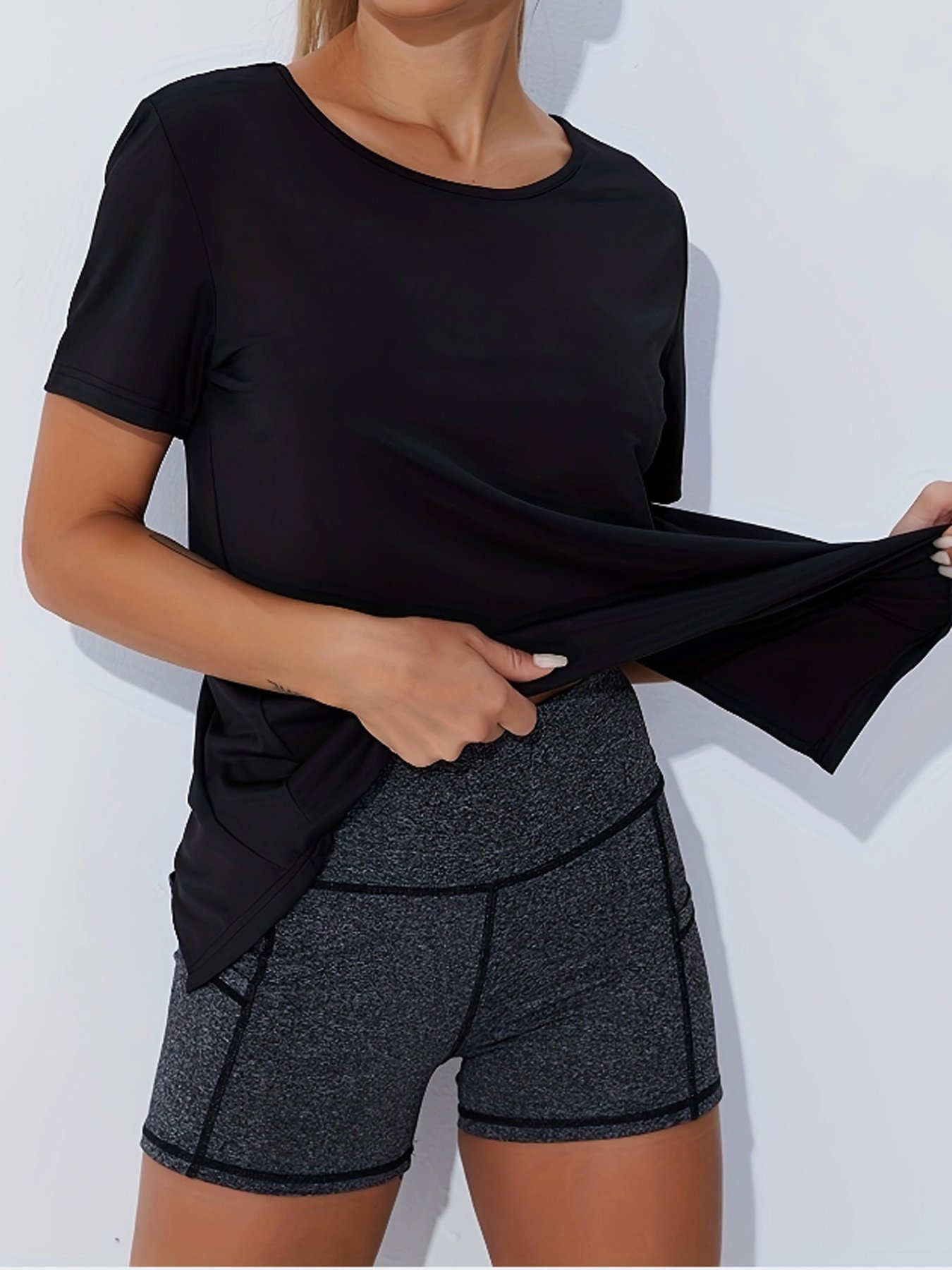 2-Pack Women Quick-Dry Tees Seamless Honeycomb Ventilation Yoga Running Gym - Image 3