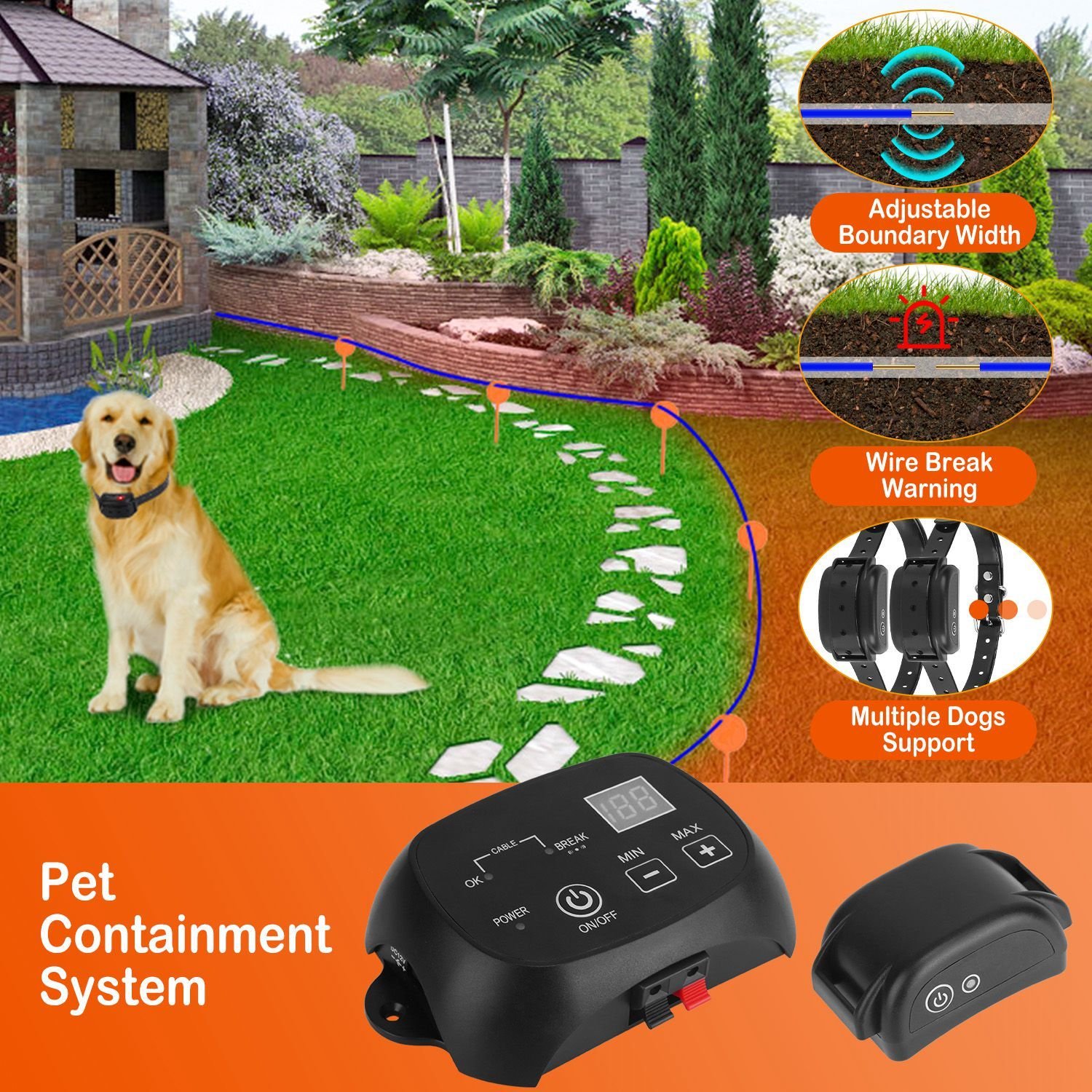 1Set Dog Fence System Pet Containment System With One Hundred Adjustable Levels IPX7 Waterproof Rechargeable Receiver Underground Fence For Small Medium Large Dog - Image 3