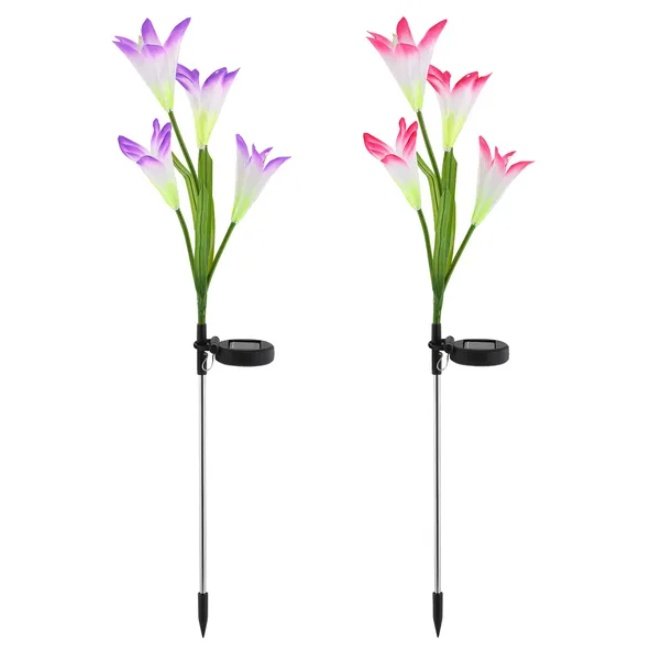 2Pcs Solar Garden Lights Outdoor Lily Flower LED Light