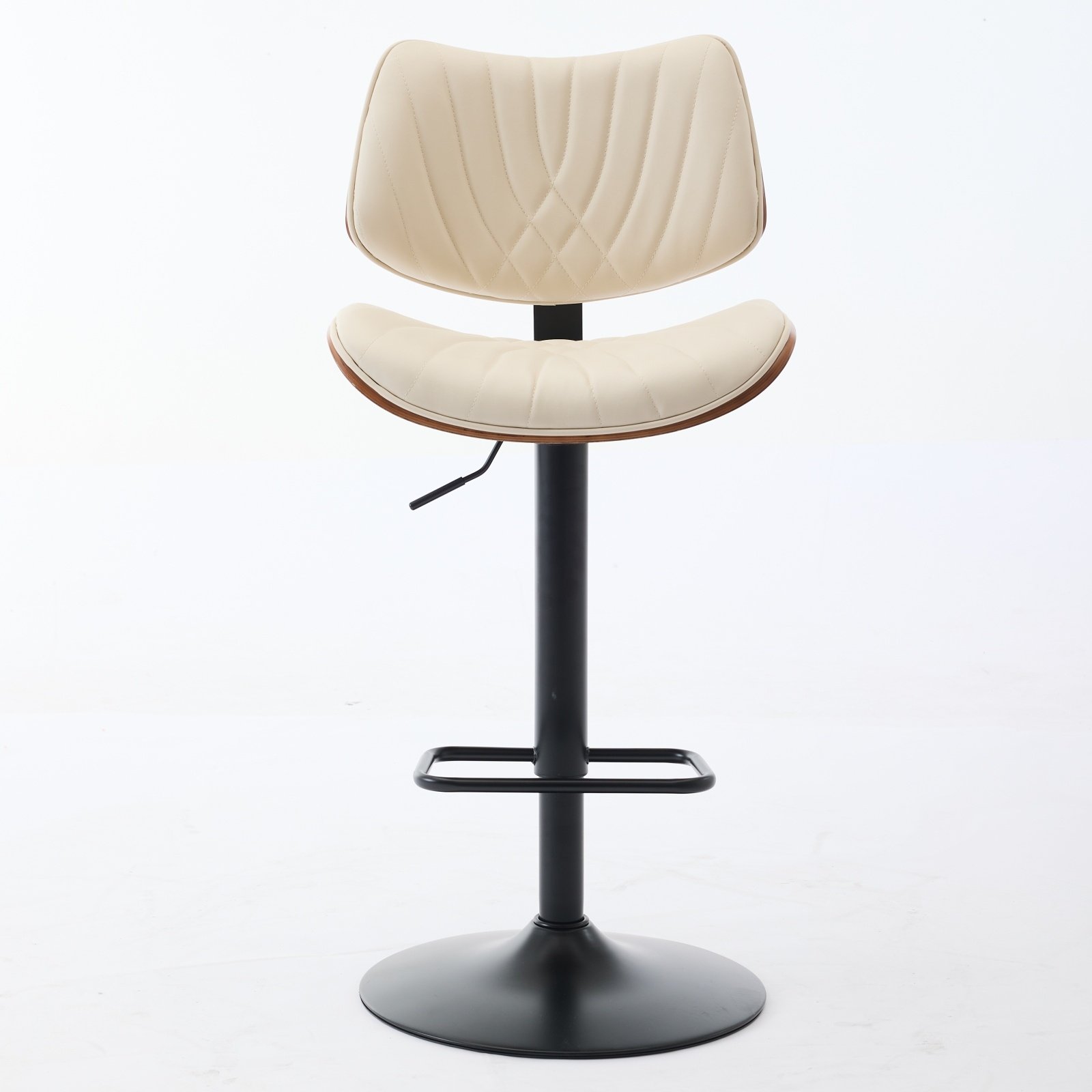 Walnut Bentwood Bar Stools Mid Century Modern Adjustable Counter Height Black Leather Upholstered 360 Swivel Bar Chairs For Kitchen Island Dining Room Cafe, 1 Chair 1carton,Beige - Image 2