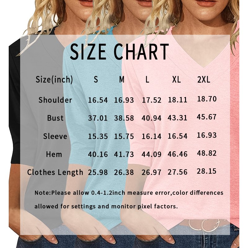 3 Pack 3 4 Sleeve Shirts For Women V Neck T Shirt Fall Casual Tops Basic Base Layer Undershirts Tees - Image 6