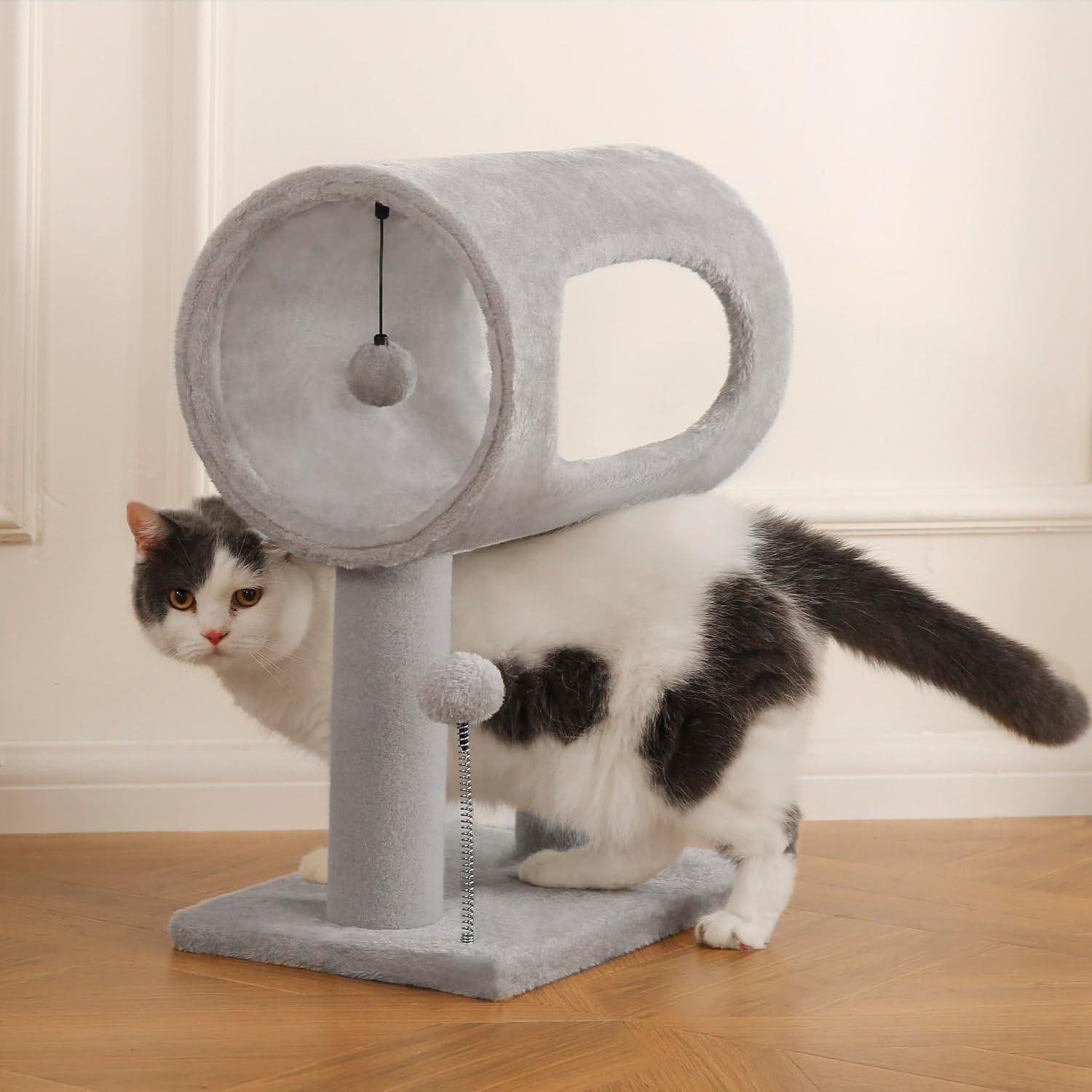 Gray Indoor Cat Tree With Hanging Ball 20.5Cat Tree With Tunnel Bed And Scratching Post Cat Tower - Image 2