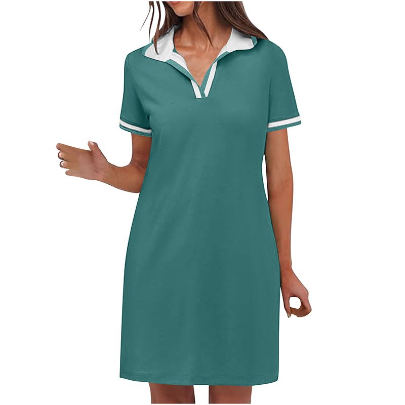 Women's Polo Dress Short Sleeve V Neck Casual Summer Mini Shirt Dress With Pockets - Image 2