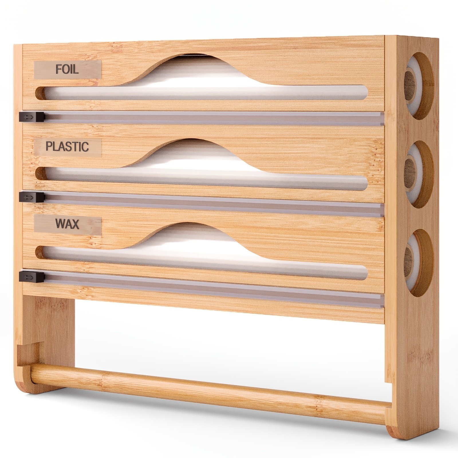 A Bamboo Cling Film Cutter With A Tissue Holder, A Wall-Mounted Foil Cutter For The Kitchen, A Three-Compartment Cutter, And A Paper Storage Rack. - Image 4