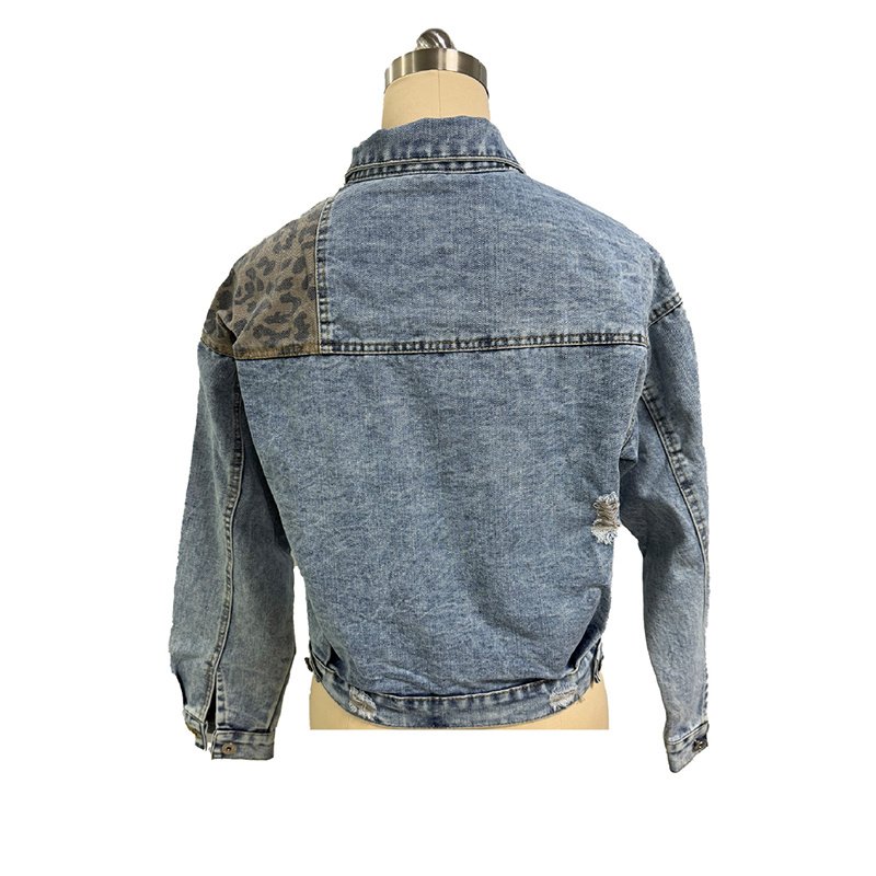 Women's Cropped Distressed Denim Jacket Ripped Button Down Jean Jacket Long Sleeve Casual Streetwear Coat - Image 10