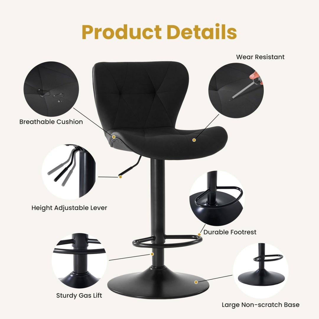 Modern Bar Stools Set Of 2, Adjustable Faux Leather Upholstered Swivel Bar Stools - Image 6