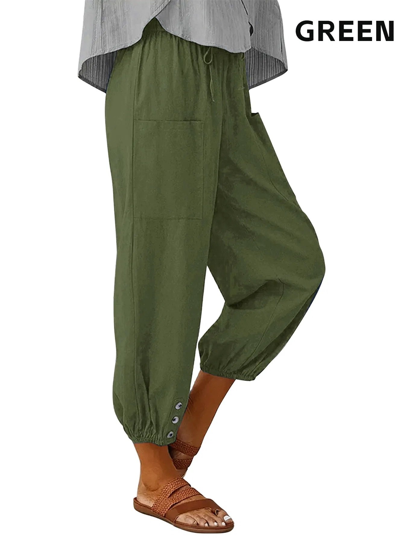 3pcs High-Waisted Button Wide-Leg Pants Cropped, Comfy & Effortlessly Chic - Image 4
