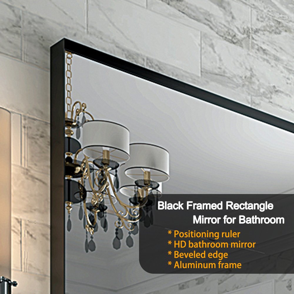 40x30 Inch Glossy Black Bathroom Mirror Wall Rectangular Vanity Mirror - Image 7