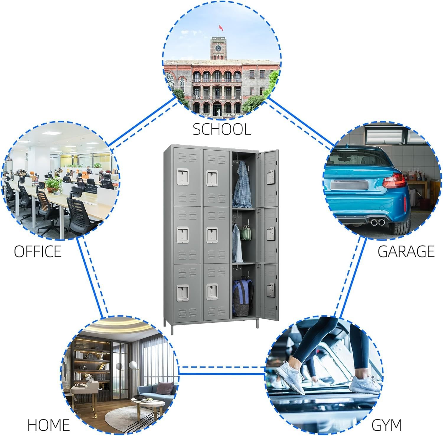 Metal Lockers For Employees With Lock,Metal Storage Locker With 9 Doors & 27 Hooks For School Office Gym Garage Bedroom,Assembly Required,9 Doors Light Grey - Image 6