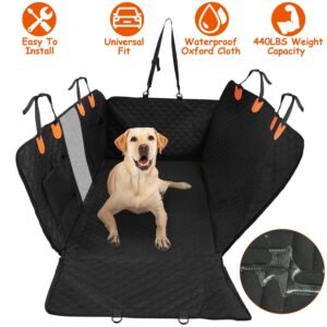 Dog Car Back Seat Cover With Zipper Mesh Window Storage Bags Waterproof 600D Oxford Cloth Car Seat Protector With Slide Flaps For Cars Trucks SUVs