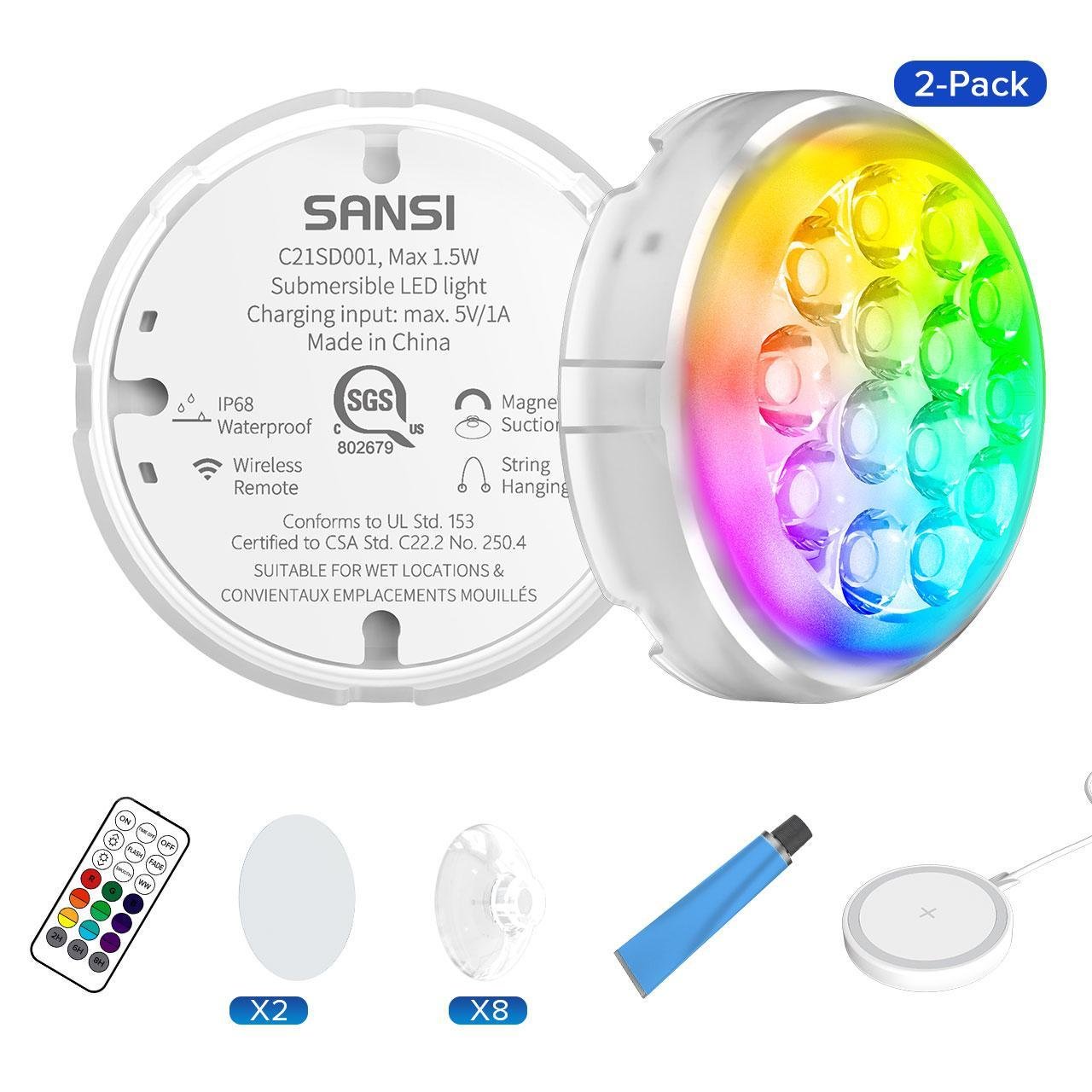 Sansi Upgraded Wireless Rechargeable Pool Lights,Submersible RBG LED Pond Lights,Color Changing Underwater Spotlight With Magnetic And Suction Cup Mounts - Image 10