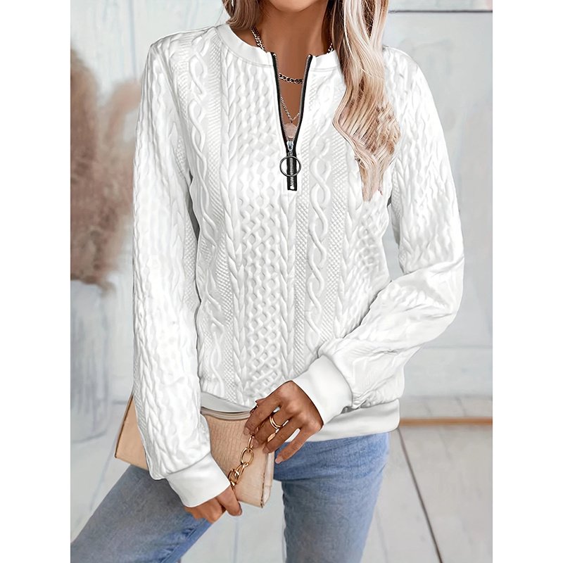 Women's Textured Half Zip Pullover Tops Casual Long Sleeve Crewneck Sweatshirts - Image 7