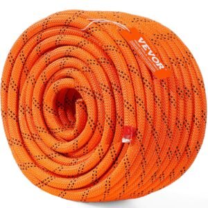 Double Braided Polyester Rope, 1/2 In X 120 Ft, 48 Strands, 8000 LBS Breaking Strength Outdoor Climbing Rope, Arborist Rigging Rope For Rock Hiking Camping Swing Rappelling Rescue, Orange/Black