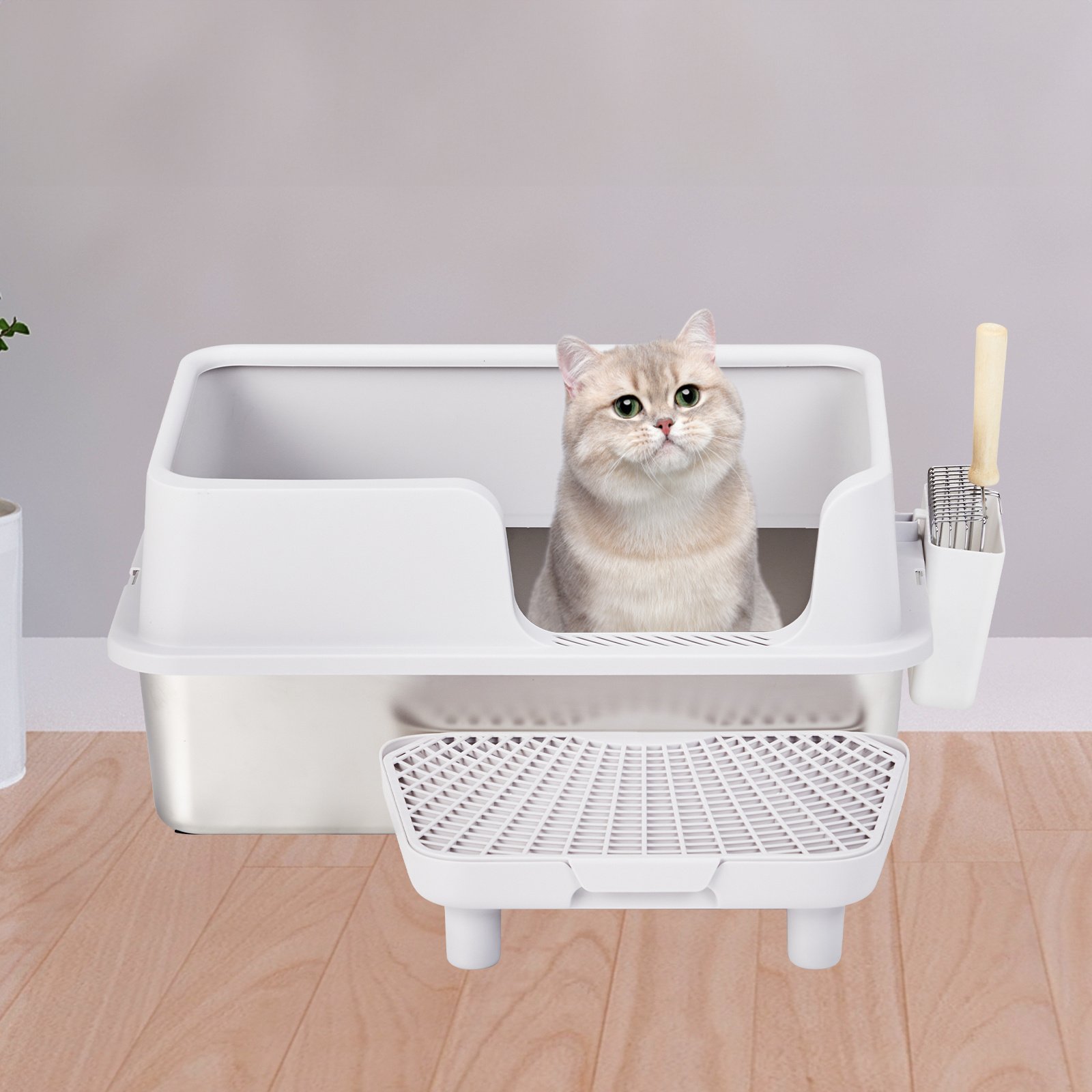 Stainless Steel Cat Litter Box With Lid, Extra Large Litter Pan With High Sides For Big Cats, Kitty Litter Box With Pedal Filter And Scoop, No Odor, Non-Sticky, Anti-Leakage, Easy Cleaning, Gray - Image 6