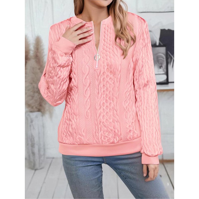 Women's Textured Half Zip Pullover Tops Casual Long Sleeve Crewneck Sweatshirts - Image 5