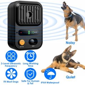 Black-Green Color Options -- 1Pc Ultrasonic Anti-Barking Device Rechargeable Auto Dog Bark Control Deterrent Box Training Device IPX4 Waterproof With 3 Frequency Max 32.8Feet Sensing Distance For Most