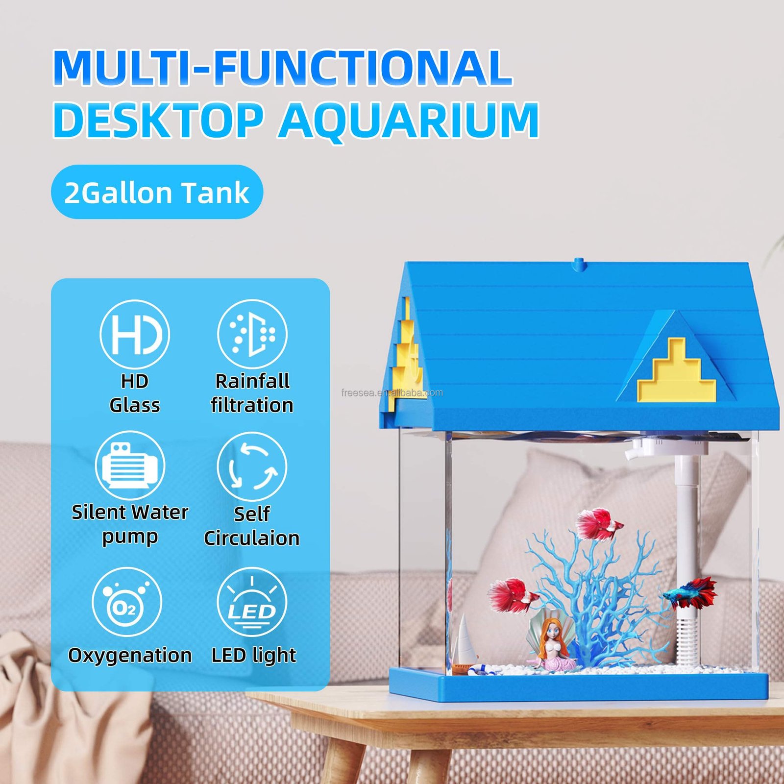 FREESEA 2-gallon Acrylic Fresh-keeping Fish Tank, Equipped With Filtration And Lighting, Suitable For Shrimp, Jellyfish, And Goldfish, Ideal For Children's Bedrooms. - Image 5