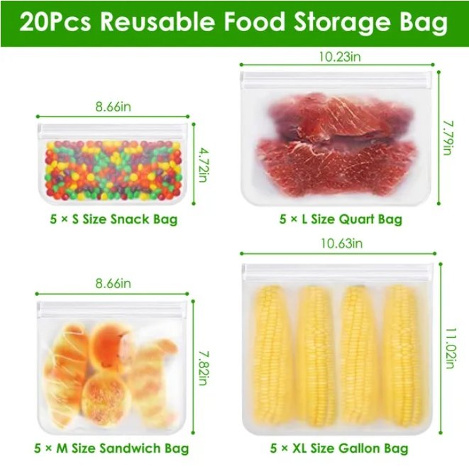 20 Reusable Food Storage Bags - Image 3