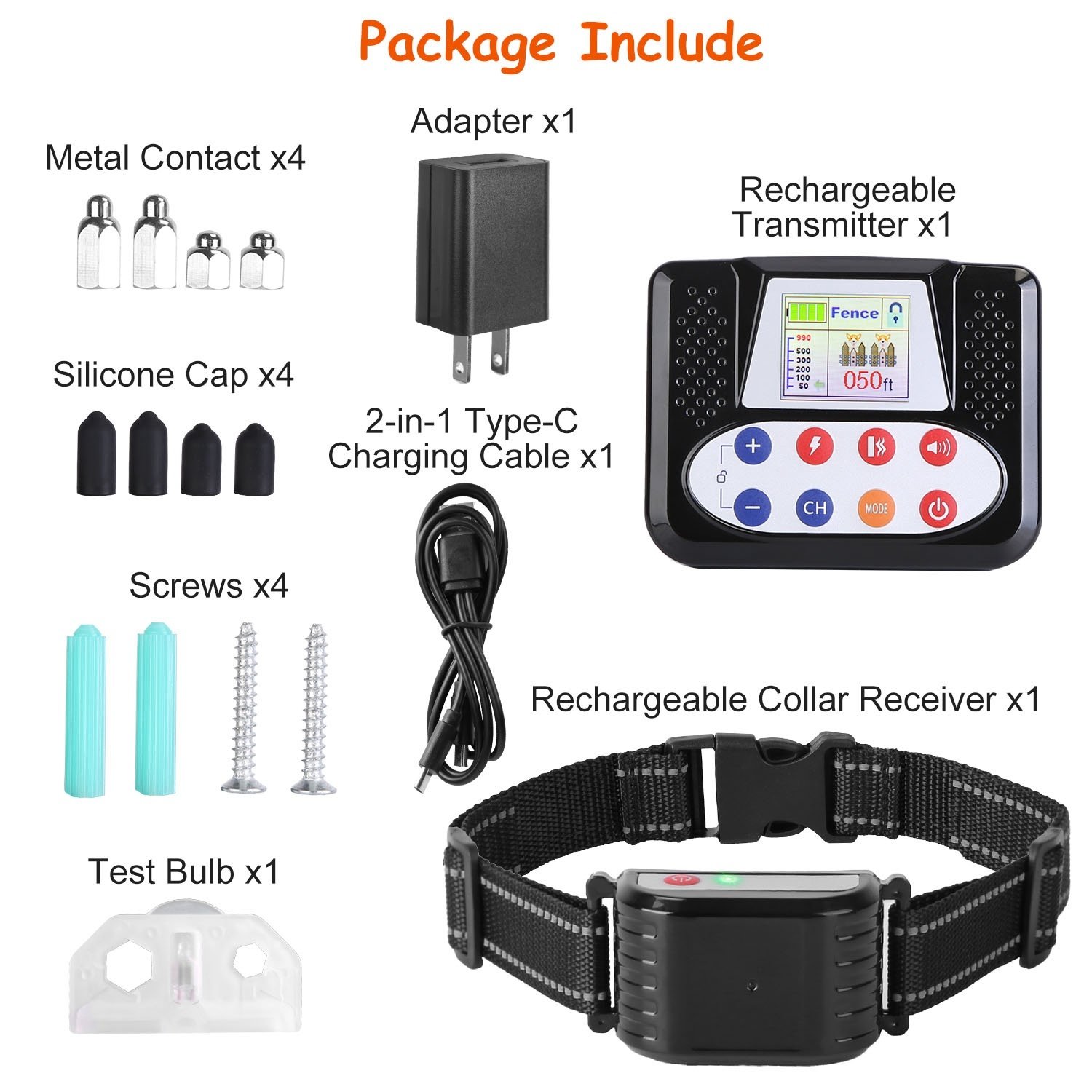 1Set 990FT Range Dog Wireless Fence Remote Training Collar IPX6 Waterproof Receiver With 0-9 Levels Beep Vibration Shock Mode 4 Channels Rechargeable Transmitter System - Image 2