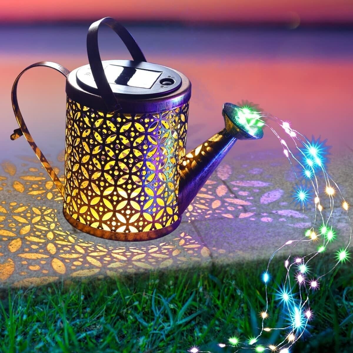 1 2pcs Watering Can Lights, Copper Solar Garden Lights For Outdoor Pathway Yard Deck Lawn Patio - Image 7