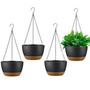 4 Hanging Flower Pots With Drainage Holes With A Diameter Of 9.64 Inches