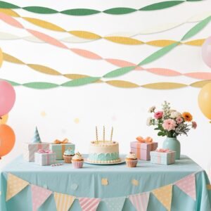 Wedding Party Crepe Paper Decorations, 6 Rolls Crepe Paper Streamers In Olive Green Brown Dark Green Gold Peach White Streamers For Bridal Wedding Birthday Shower Party Decor Clearance