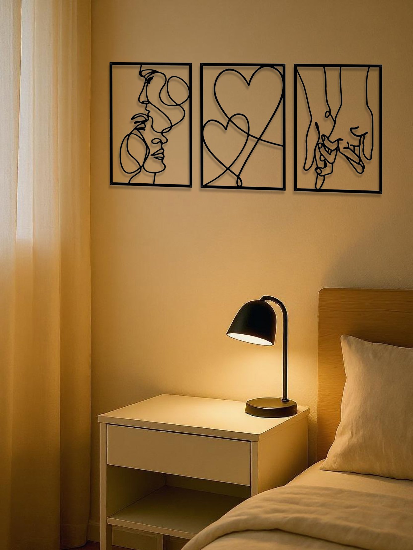 3 Piece Romantic Metal Wall Art Set Minimalist Couple Silhouette For Living Room - Image 3