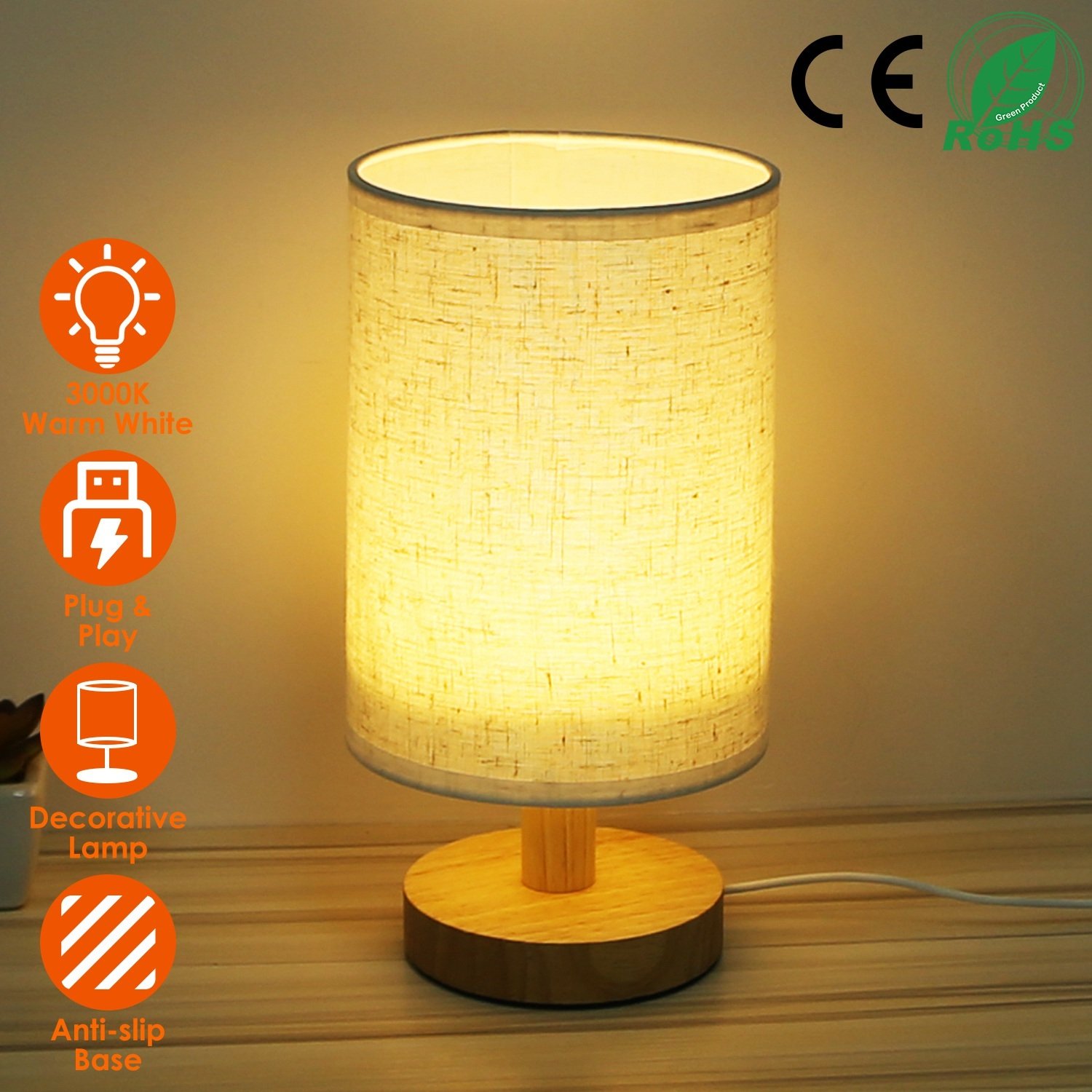 Warm White Bedside Lamp USB Plug Modern Bedroom Lamp - Image 7