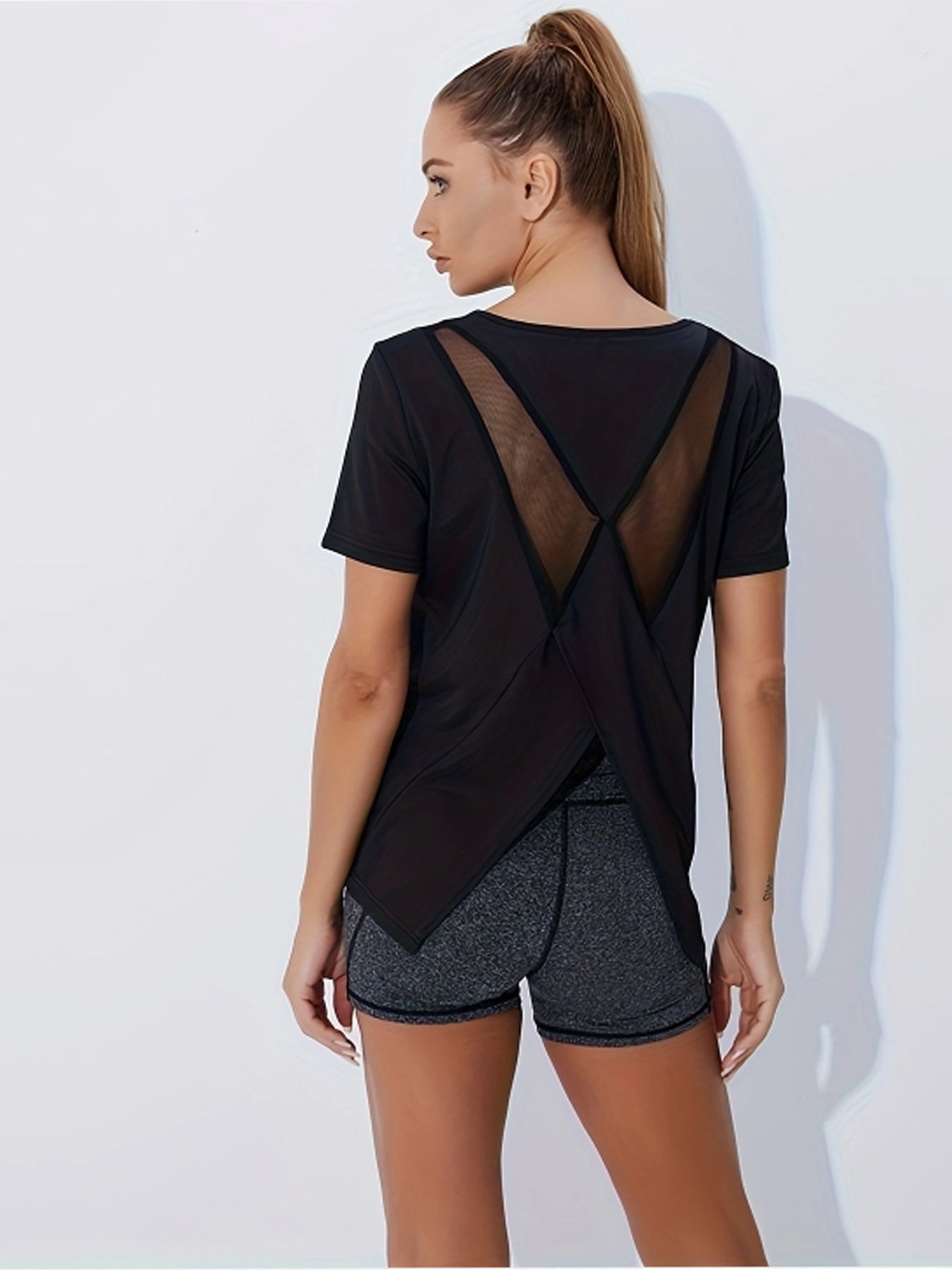 2-Pack Women Quick-Dry Tees Seamless Honeycomb Ventilation Yoga Running Gym - Image 2