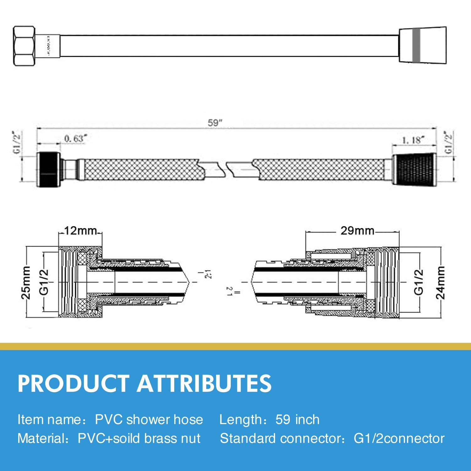 59 Inch Extra Long Smooth Handheld Shower Hose - Cannot Be Shipped On Weekends, Please Order With Caution - Image 3