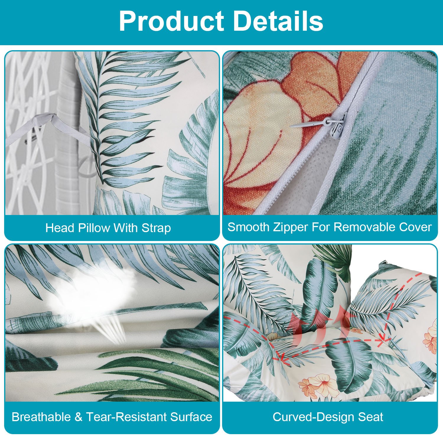 1Pc Egg Chair Cushion Hanging Basket Seat Cushion Thicken Soft Egg Swing Chair Pad Hanging Egg Chair Cushion With Headrest - Image 4