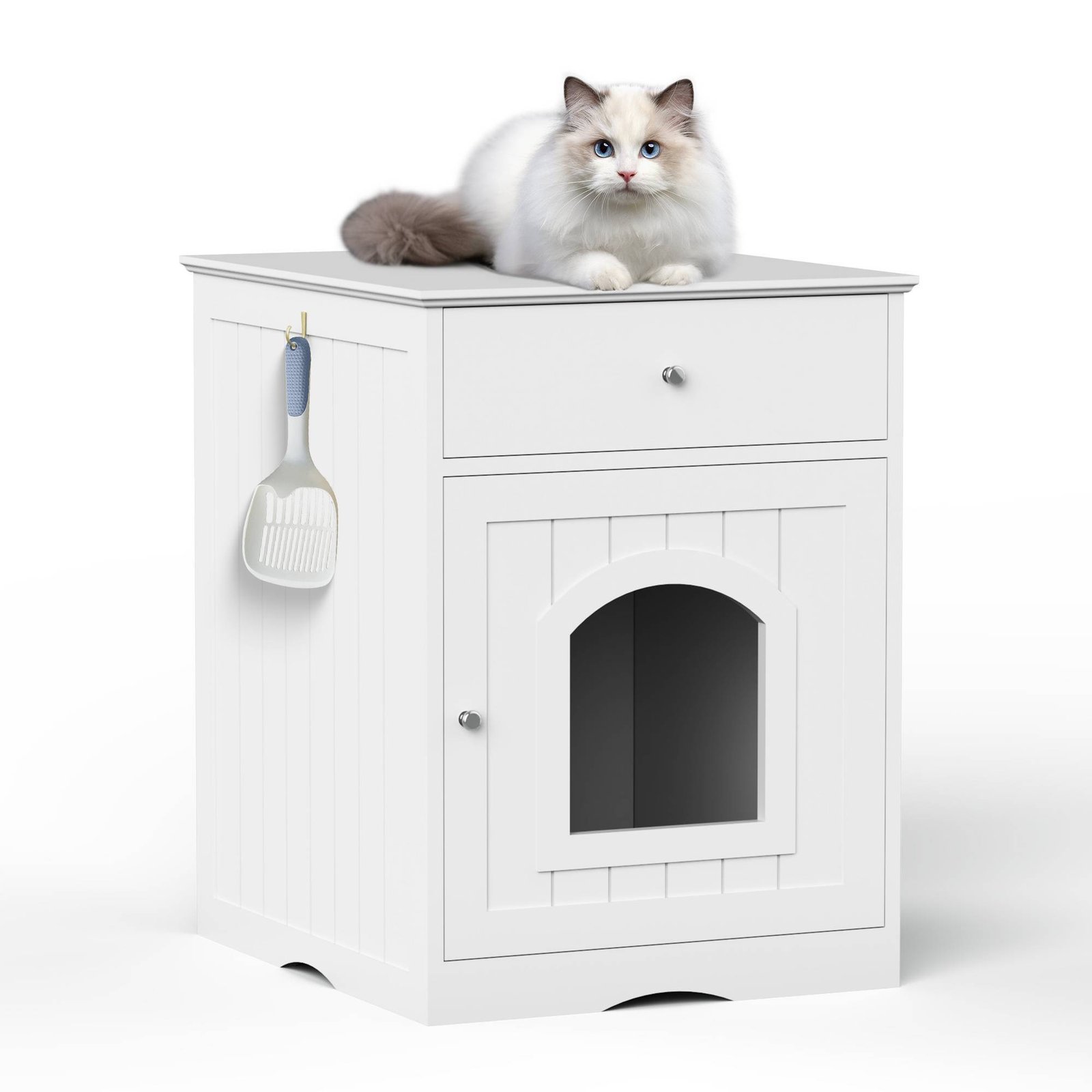 Wooden Pet House Cat Litter Box Enclosure With Drawer Side Table Cat Home Nightstand - Image 7