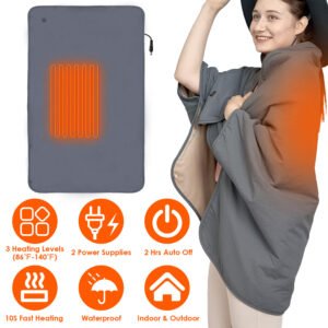 1Pc 53.5x37.8in Electric Heated Throw Full Body Heated Shawl Indoor Outdoor Heated Blanket With 3 Heating Levels 2Hrs Auto Off Machine Washable Waterproof