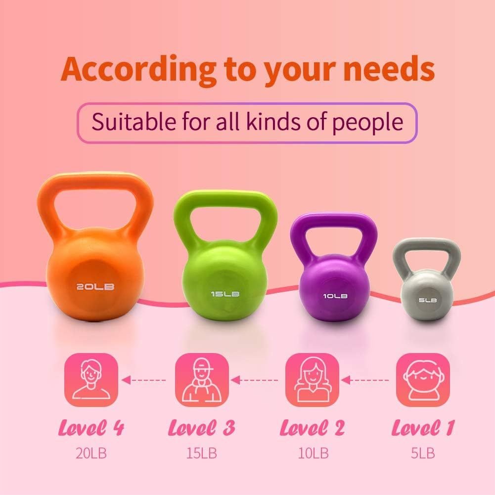 5lbs Kettlebell Set, Strength Training Kettlebells Weight Set For Women, Vinyl Coated Kettle Bell For Home Gym Workout Weight Lifting Equipment, Comfortable Grip Wide Handle Weights - Image 4