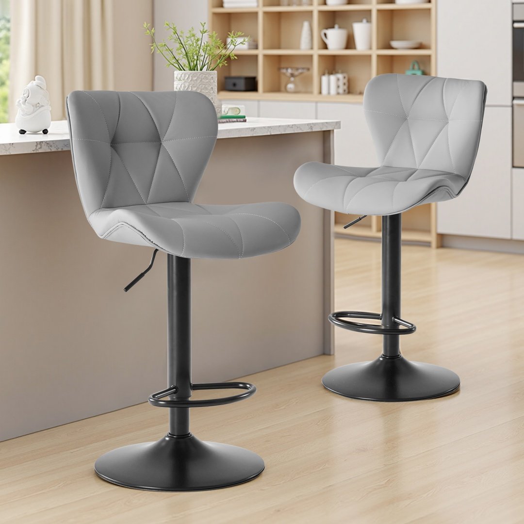 Modern Bar Stools Set Of 2, Adjustable Faux Leather Upholstered Swivel Bar Stools - Image 2