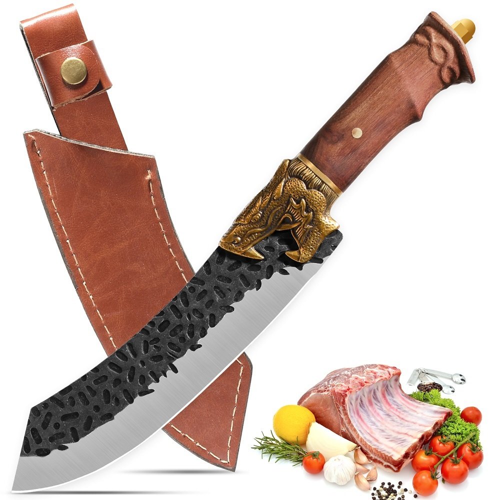 Qulajoy Boning Knife - Hand Forged Camping Knife 7Cr17MOV Blade - Dragon Head Handle And Leather Sheath - Unique Dragon Style - Viking Knife For Hunting & Camping - Image 2