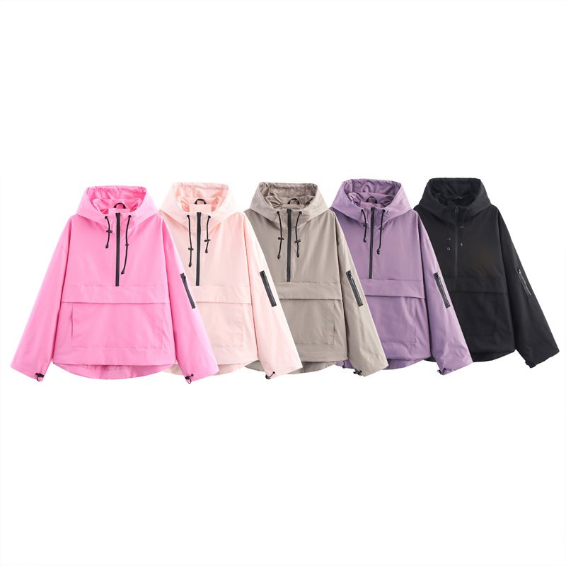 Women's Long Sleeve Zip Hooded Jacket With Pockets - Casual Sporty Windbreaker For Spring&Fall - Image 2