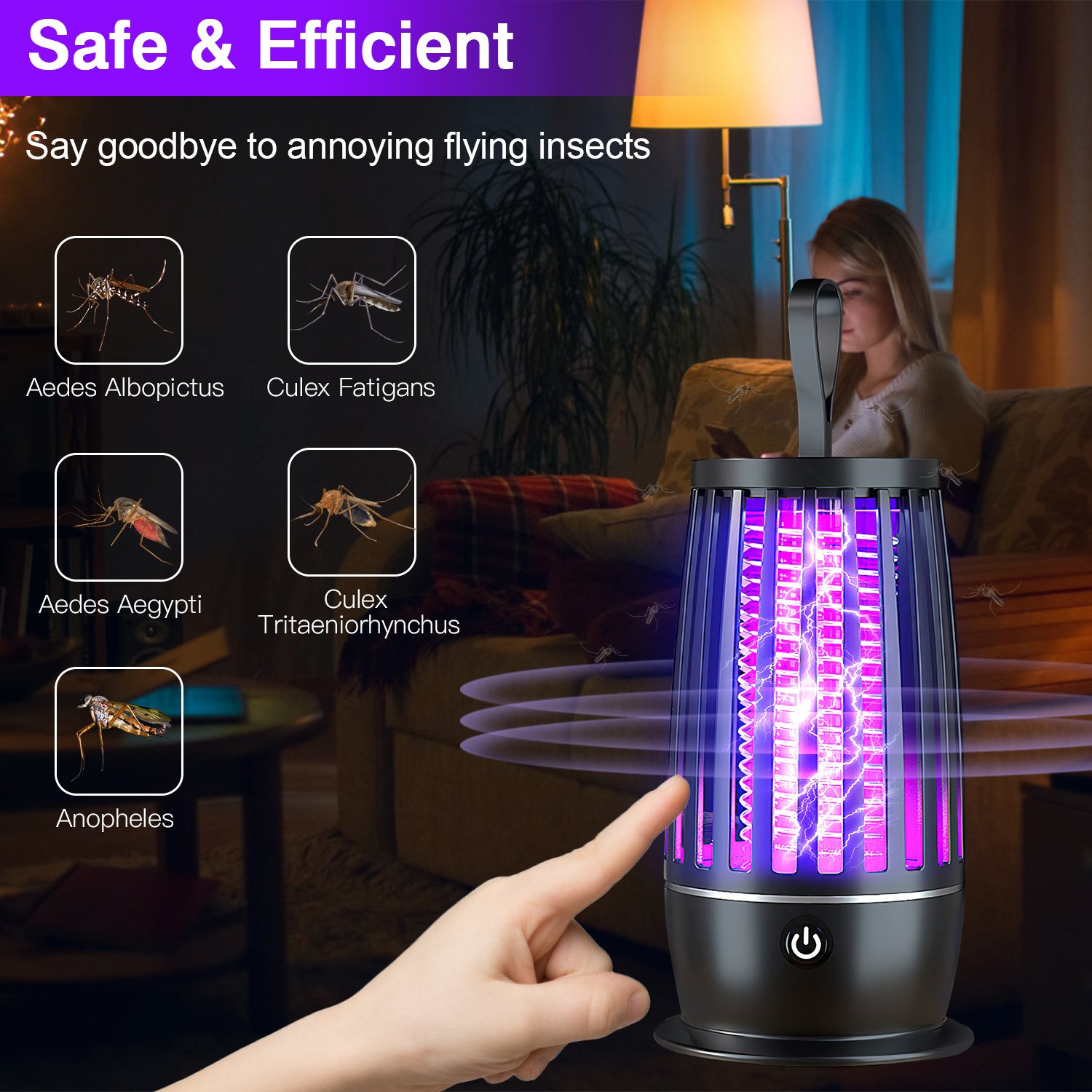 1Pc Rechargeable Mosquito Killer Lamp Bug Zapper With Night Light Strap Mosquito Catcher With Max 1615Square Feet Range UV Light For Indoor Outdoor - Image 3