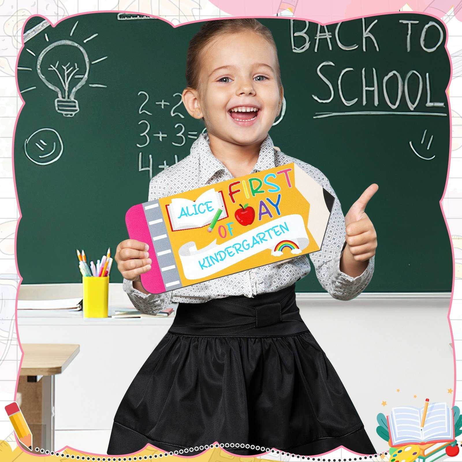 First And Last Day Of School Board Sign,Double Sided Printing Pencil Chalkboard For 1st Day Of Kindergarten Preschool, Back To School Supplies Photo Props Clearance - Image 6