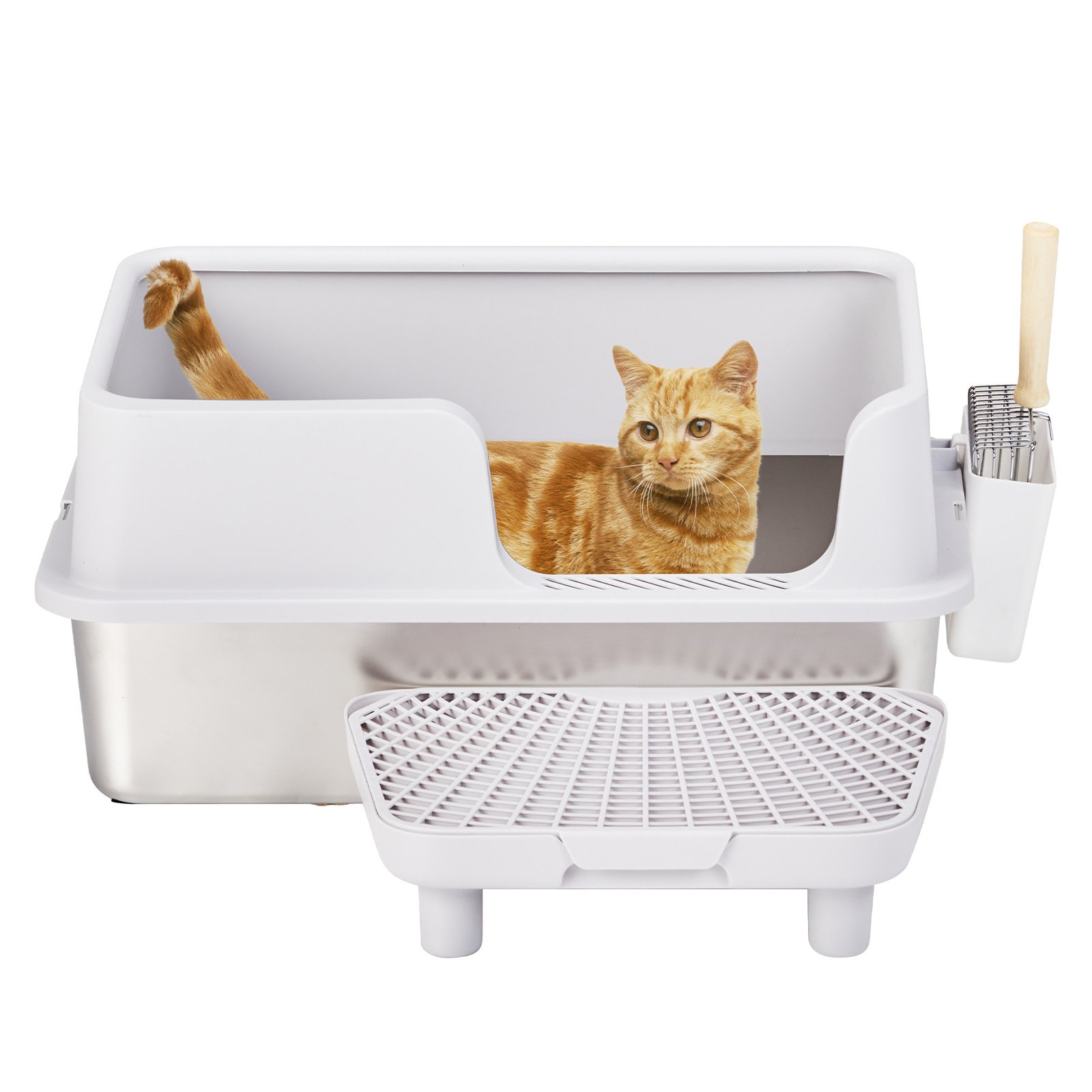 Stainless Steel Cat Litter Box With Lid, Extra Large Litter Pan With High Sides For Big Cats, Kitty Litter Box With Pedal Filter And Scoop, No Odor, Non-Sticky, Anti-Leakage, Easy Cleaning, Gray - Image 9