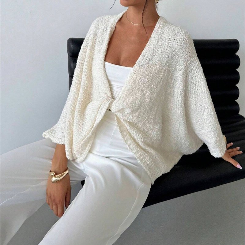 Women's Criss Cross Front Knit Sweater Long Sleeve Pullover, Loose Fit Twisted Design Fall Top - Image 4