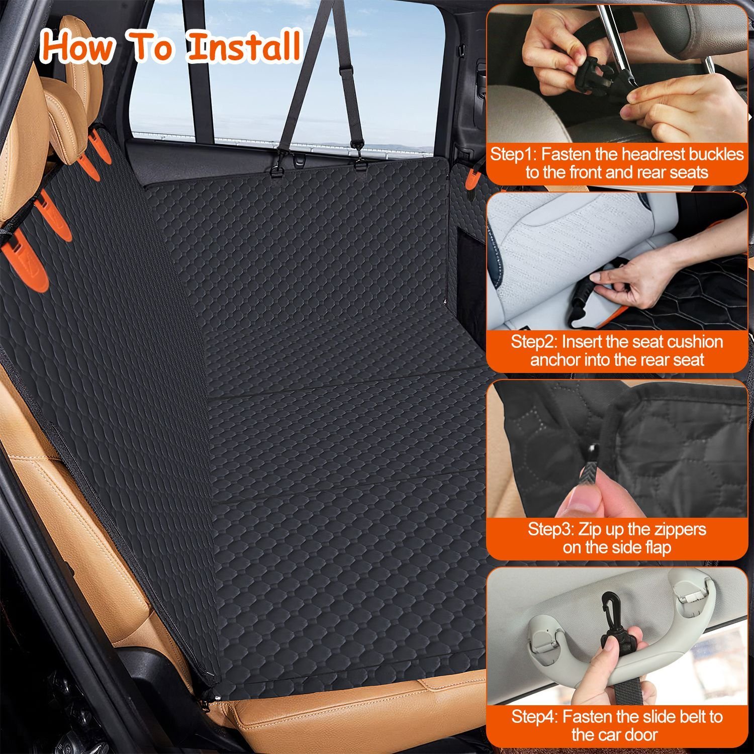 Dog Car Back Seat Cover With Zipper Mesh Window Storage Bags Waterproof 600D Oxford Cloth Car Seat Protector With Slide Flaps For Cars Trucks SUVs - Image 5