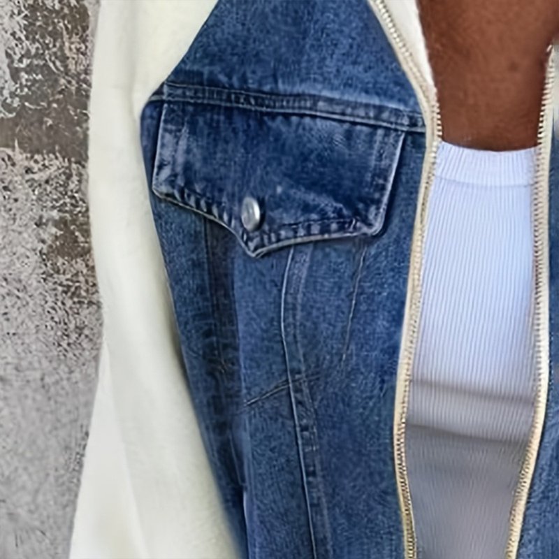 Women's Denim Patchwork Zip-Up Jacket Stand Collar Casual Coat With Button-Decorated Flap Pockets Fall Winter Fashion Outerwear - Image 6