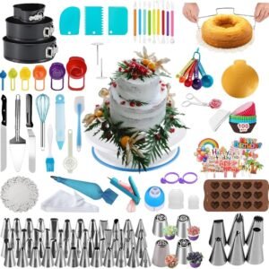 398PCS Cake Decorating Supplies Kit, Baking Tools Set For Cakes -3 Packs Springform Cake Pans Cake Rotating Turntable 48 Numbered Piping Icing Tips 4 Russian Nozzles 9 Fondant Tools For Beginners