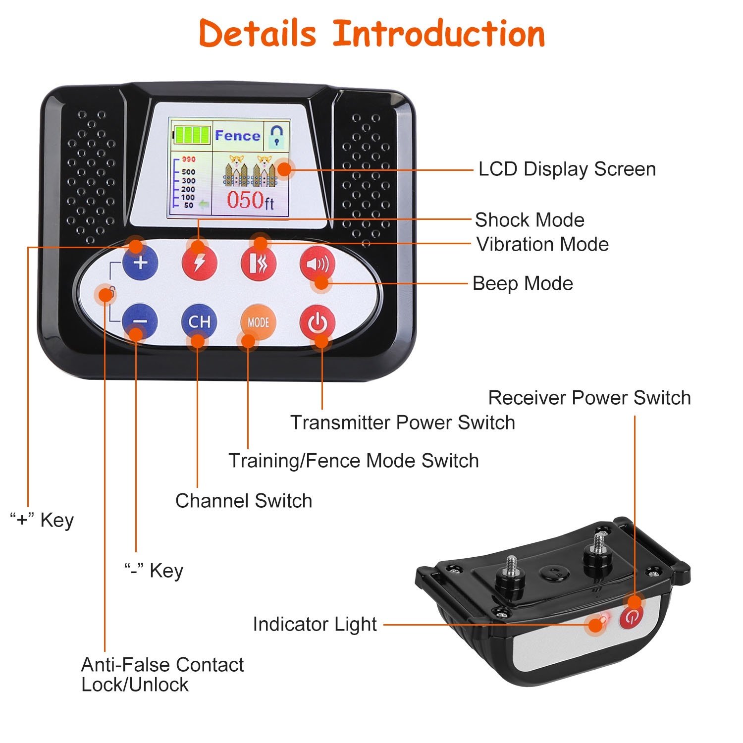 1Set 990FT Range Dog Wireless Fence Remote Training Collar IPX6 Waterproof Receiver With 0-9 Levels Beep Vibration Shock Mode 4 Channels Rechargeable Transmitter System - Image 5