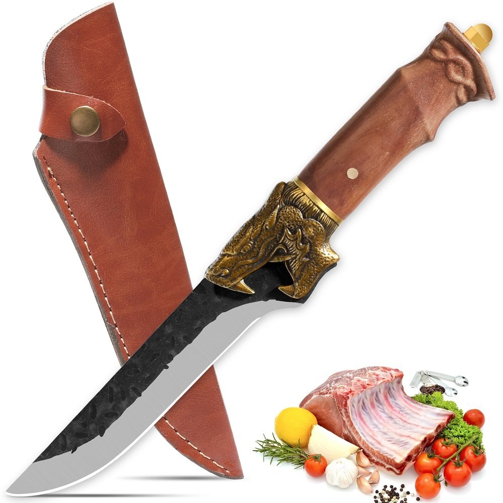 Qulajoy Boning Knife - Hand Forged Camping Knife 7Cr17MOV Blade - Dragon Head Handle And Leather Sheath - Unique Dragon Style - Viking Knife For Hunting & Camping - Image 9