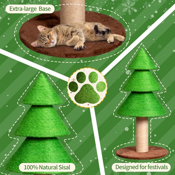 31.5in Christmas Tree Cat Scratcher, Cat Scratching Post For Indoor Cats, Large Sisal Cat Scratching Tree Cat Scratch Tower, Grass Green - Image 4