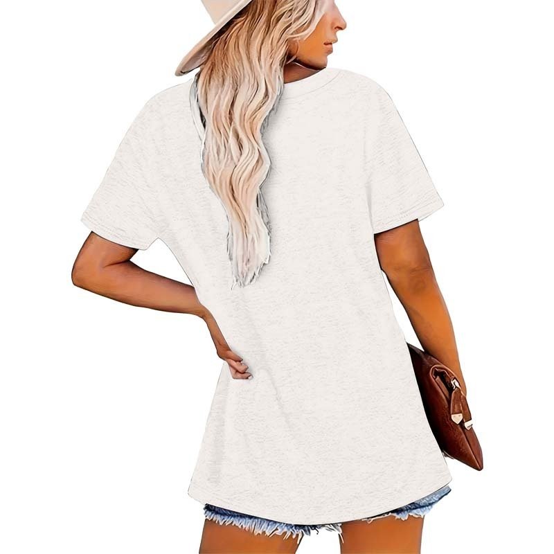Women's V-Neck Letter Print Short Sleeve Tee - Summer Casual Top - Image 2