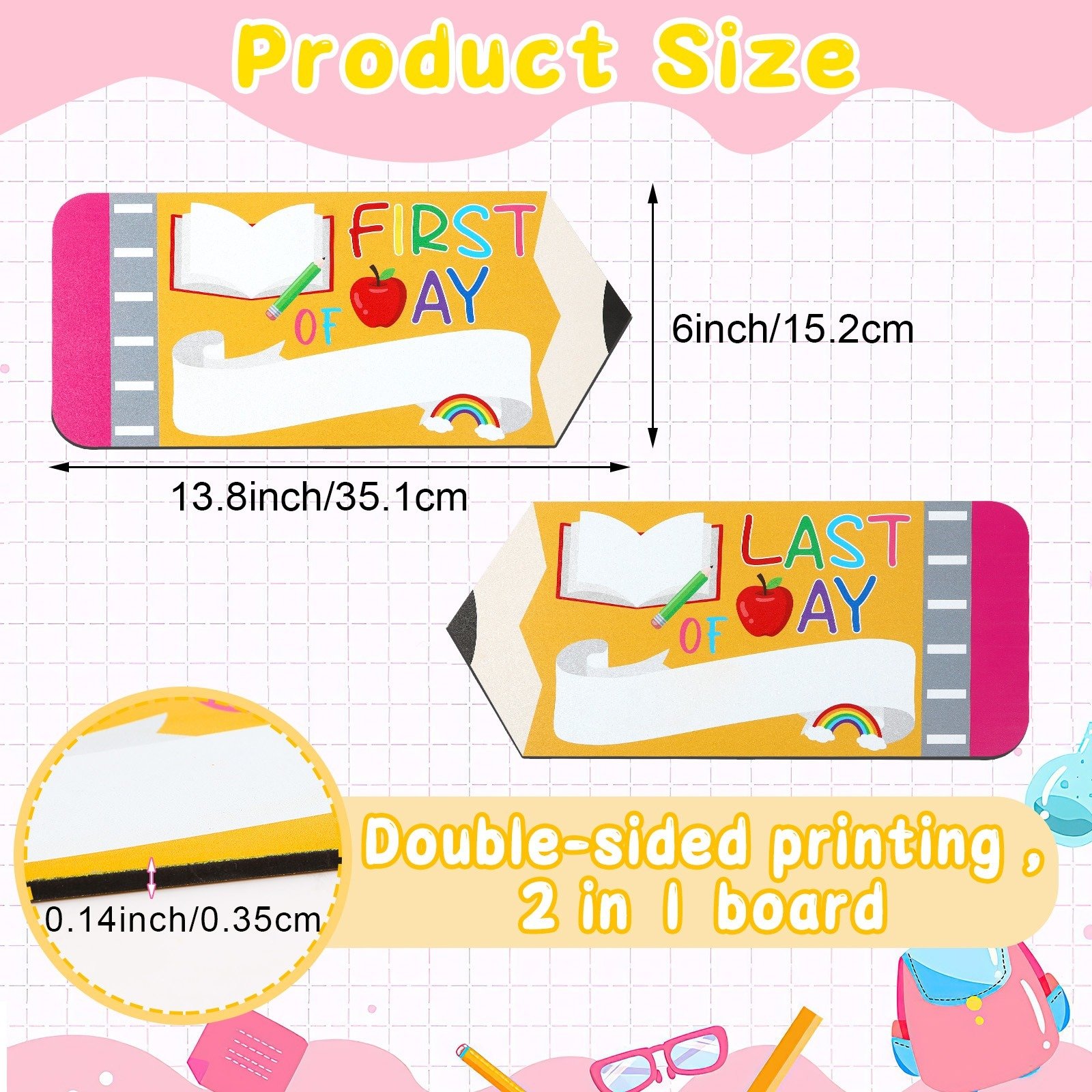 First And Last Day Of School Board Sign,Double Sided Printing Pencil Chalkboard For 1st Day Of Kindergarten Preschool, Back To School Supplies Photo Props Clearance - Image 2